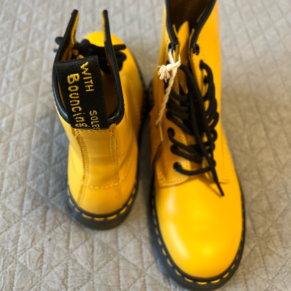 Dr Martens. Patent yellow. Size 8. New with tags!